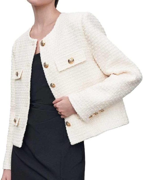 Womens Cropped Tweed Blazer Jackets 2025 Fall Winter Casual Business Work Suits Long Sve Coat Outfits