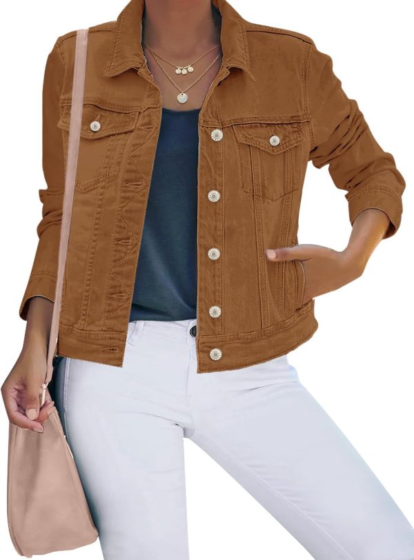 Women's Basic Button Down Stretch Fitted Long Sves Denim Jean Jacket