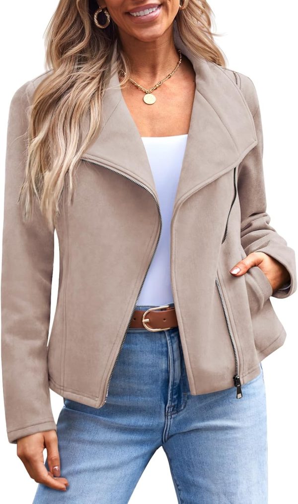 Womens Faux Leather Jackets Suede Fall Fashion 2025 Outfits Winter Clothes Open Front Cropped Coat Outwear